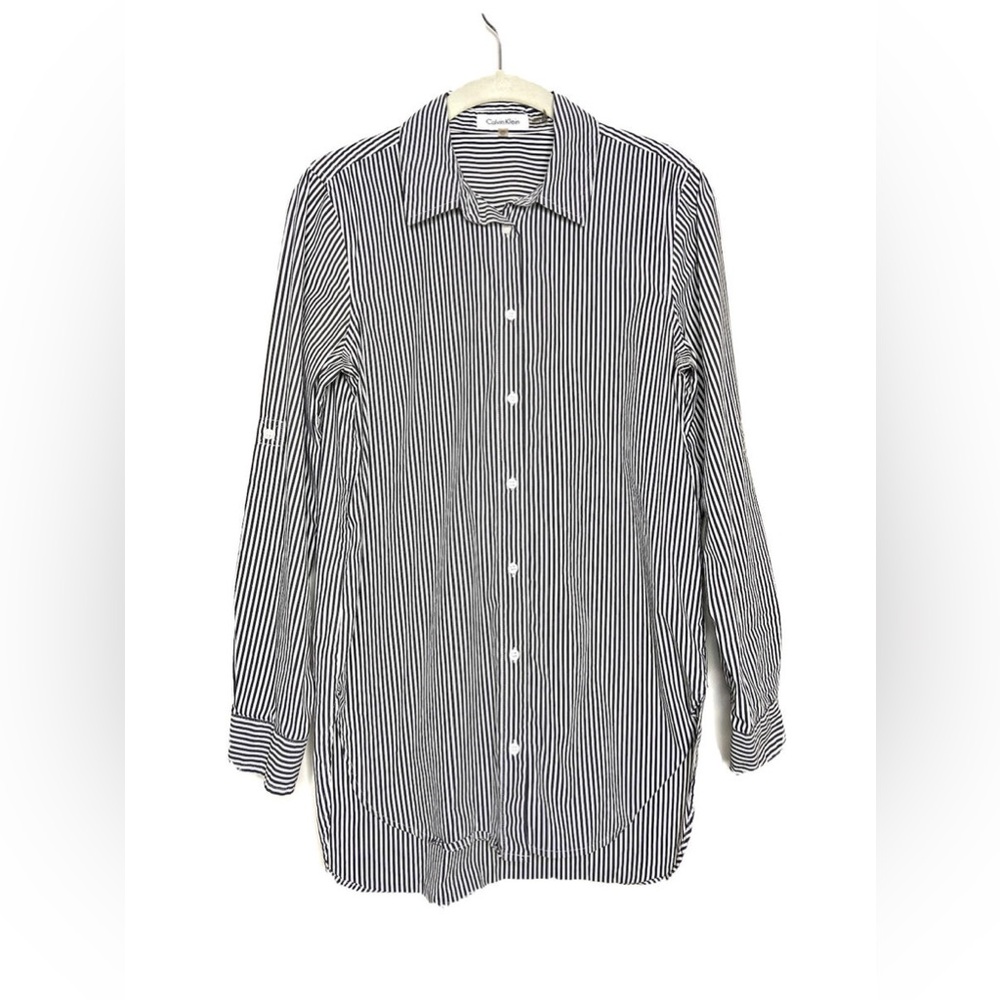 NWOT Calvin Klein Striped Button Up Long Sleeve Tunic Top Size Small